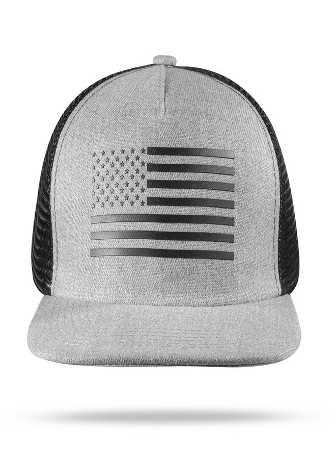 UALON Baseball Cap, Snapback Trucker Hat for Men & Women with American Flag and Adjustable, Breathable Mesh, Flat Bill Hats Gray/Black - Image 3